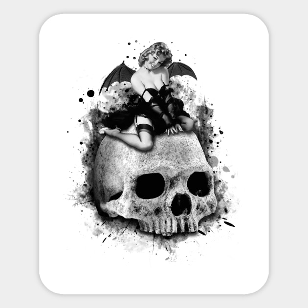 Gothic Pin Up Girl Skull Sticker TeePublic